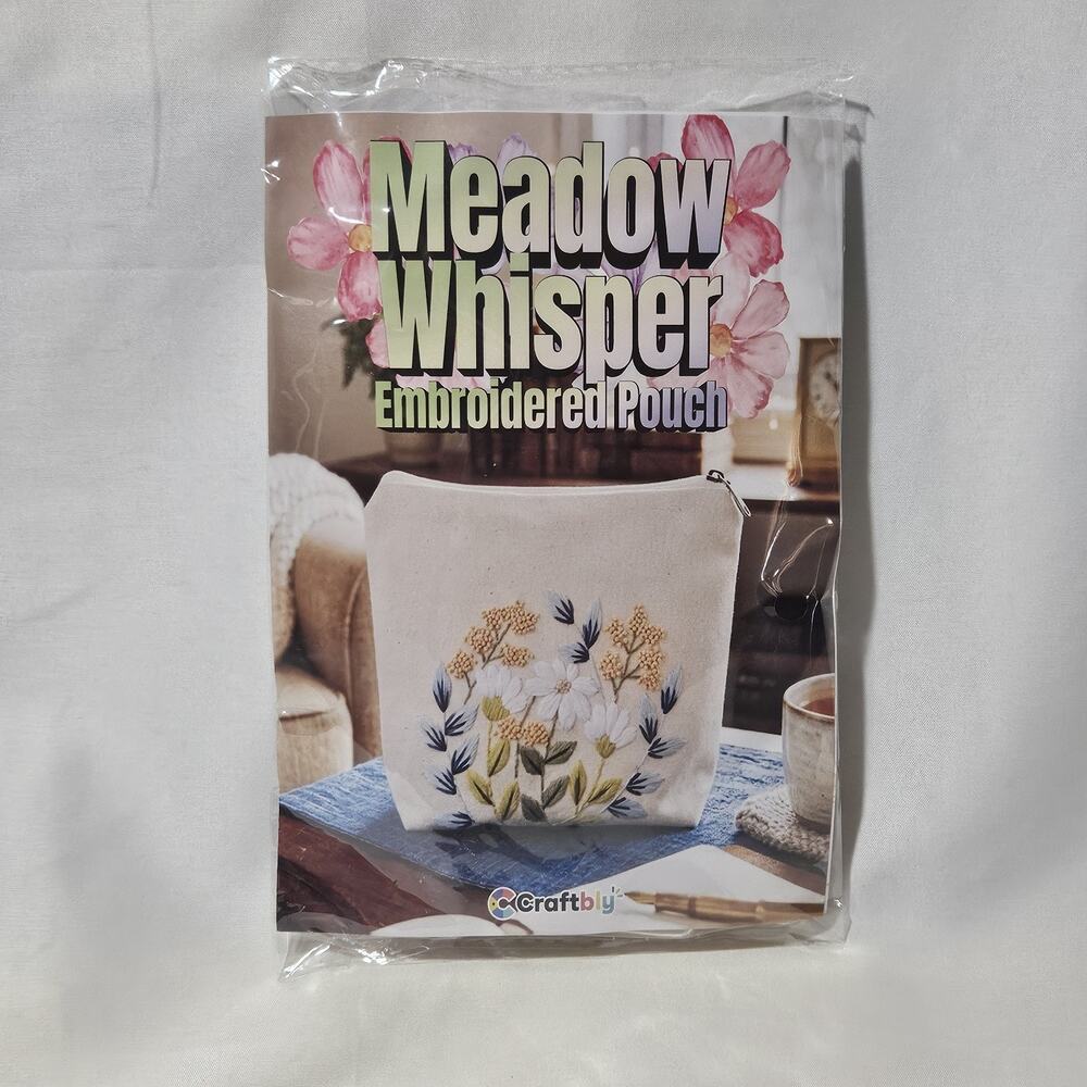 Craftbly Meadow Whisper Embroidery Kit Zipper Pouch Floral DIY Craft Kit